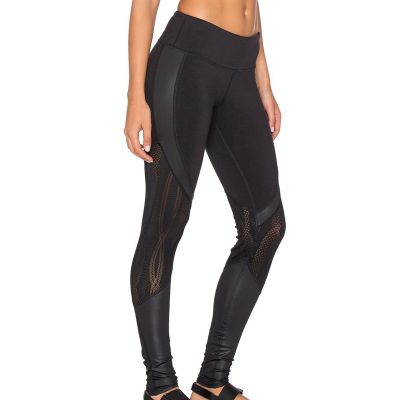 ALO Black Vitality Leggings Sheer Mesh Faux Leather Medium